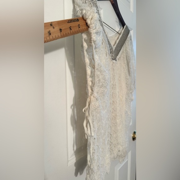 ANTHROPOLOGIE Knitted & Knotted SM 2 PIECE Cille Pullover Beaded Silver Lace Top - Picture 6 of 16